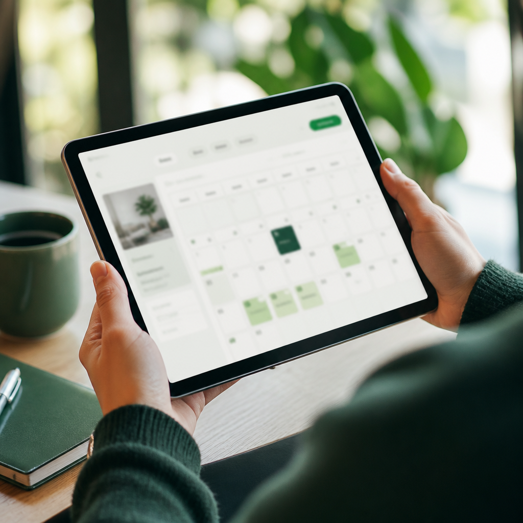 Tablet with a booking calendar interface