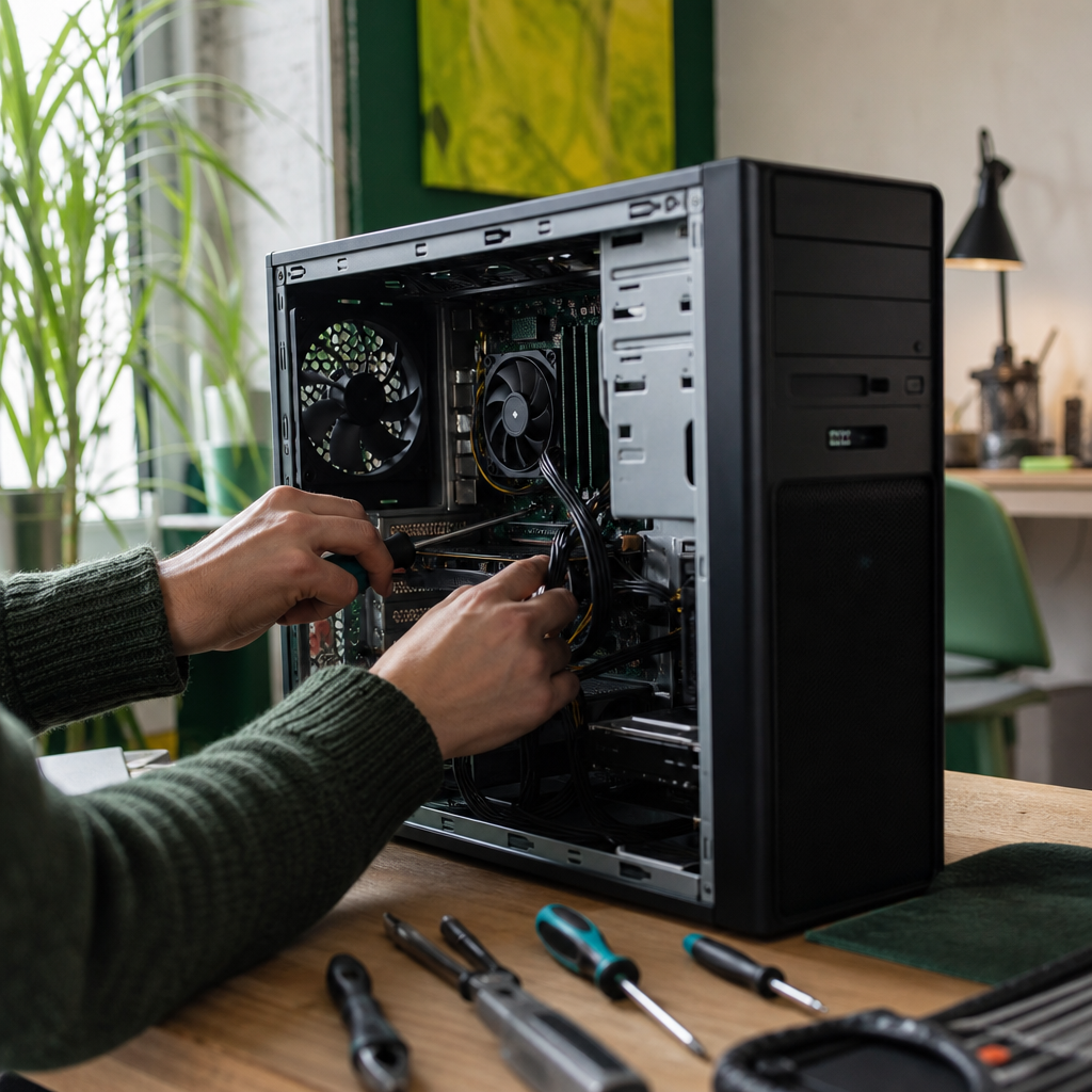 Computer repair and IT support — technician fixing a desktop workstation in Tākaka